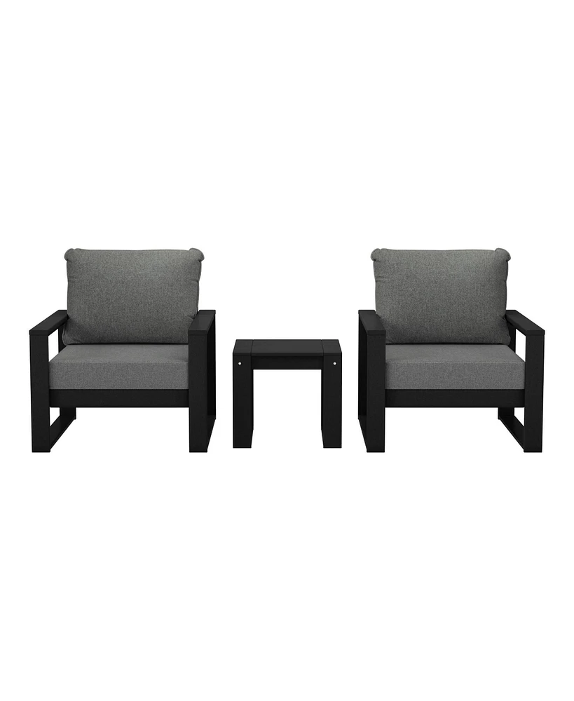 Outdoor Modern 3-Piece Hdpe Patio Sofa Set with Side Table