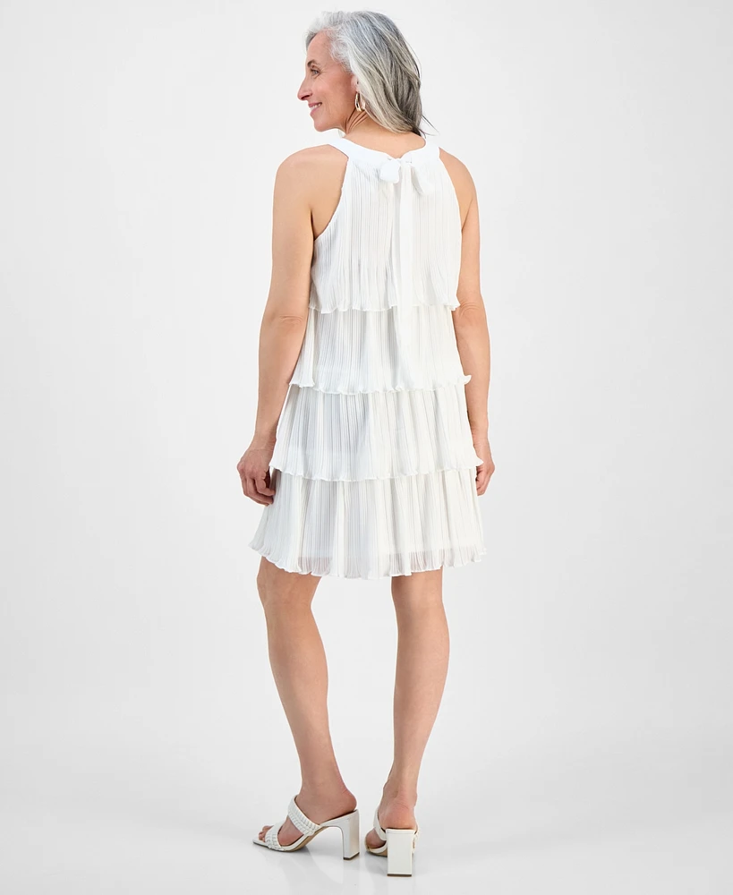 Robbie Bee Petite Pleated Tiered Chiffon A-Line Dress