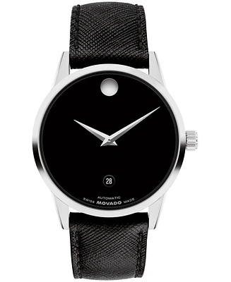 Movado Men's Museum Classic Swiss Automatic Black Leather Watch
