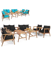 Gymax 8 Piece Wood Frame Furniture Set Patio Conversation Set w/ Cushions