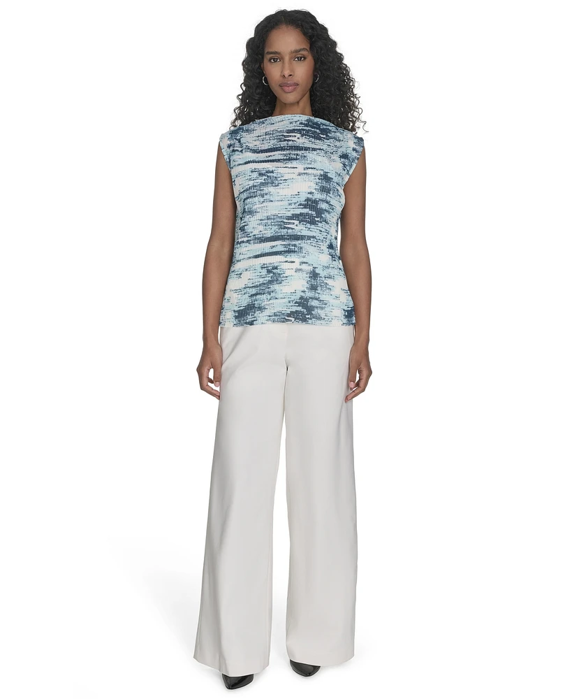 Calvin Klein Petite Printed Pleated Sleeveless Top