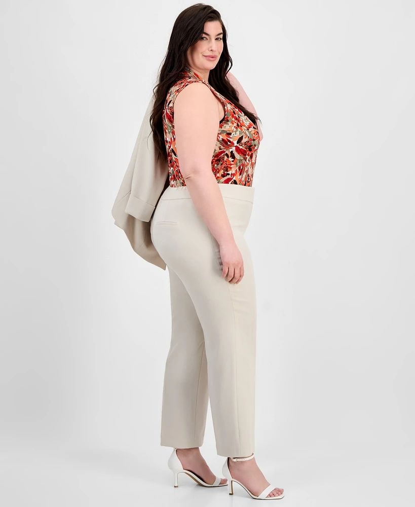Kasper Plus High-Rise Slim-Leg Pants