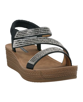 Gc Shoes Women's Ruby Embellished Cross Strap Wedge Sandals
