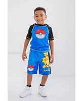 Pokemon Pikachu Upf 50+ Rash Guard Swim Trunks Outfit Set Little Kid to Big