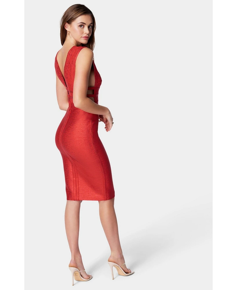 Bebe Women's Plunge Metallic Dress