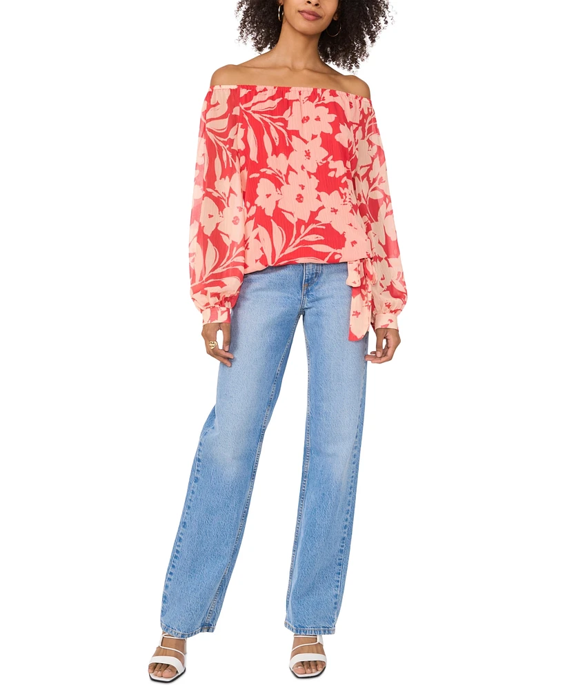 Vince Camuto Women's Floral Off-The-Shoulder Long-Sleeve Tie-Front Blouse