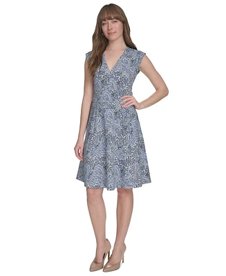Tommy Hilfiger Women's Paisley-Print Cap-Sleeve V-Neck Hopsack Dress