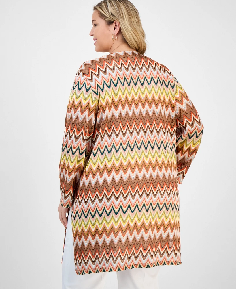 Kasper Plus Printed Tie-Front Cardigan
