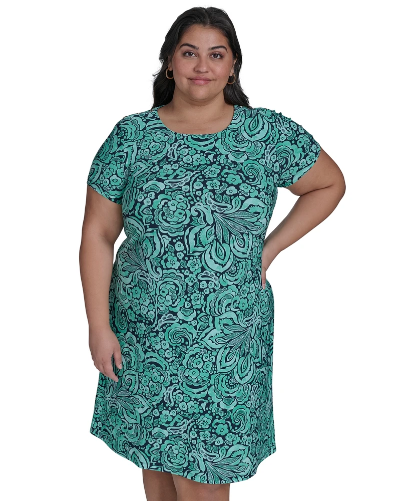 Tommy Hilfiger Plus Tidal Flower Short-Sleeve Dress