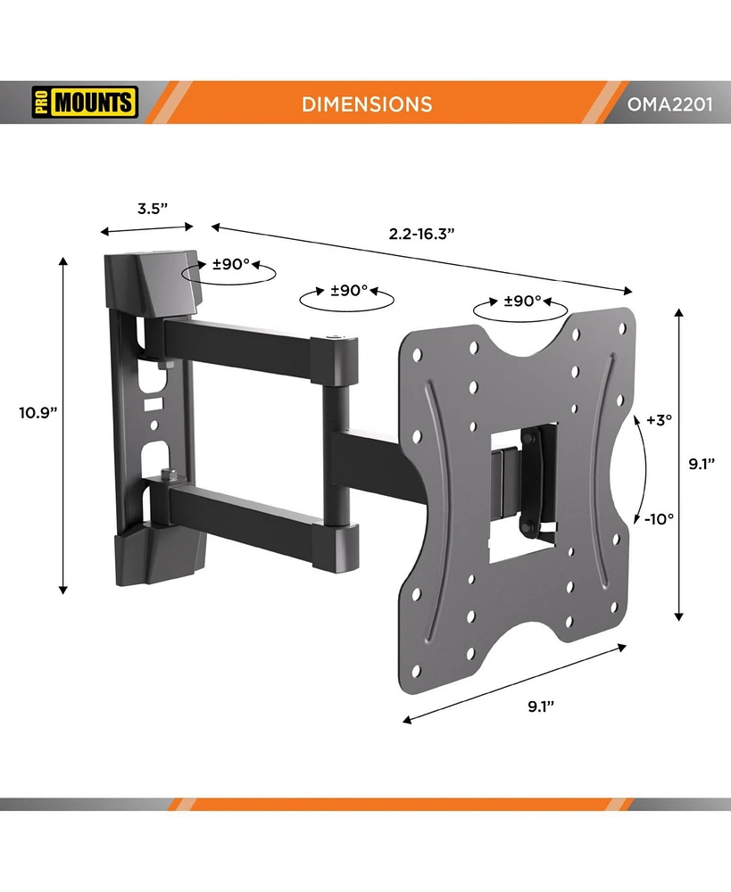 ProMounts Articulating/Full Motion Tv Wall Mount for TVs 26"-45" Up to 77 lbs
