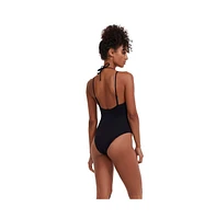 Flirtt Gottex Women's Solid Deep Plunge Cut Out Halter One Piece Swimsuit