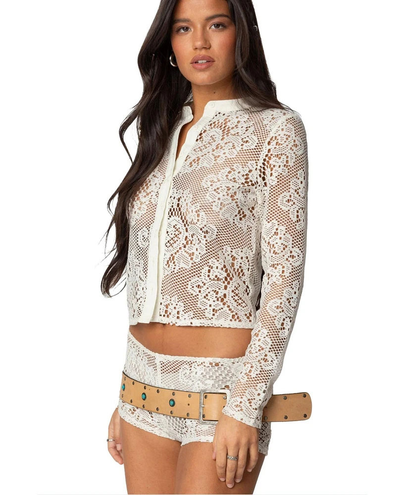 Edikted Women's Peyson Sheer Lace Top