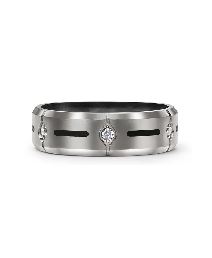 Bling Jewelry Black Inlay Cz Cubic Zirconia Accent Silver Tone Titanium Wide Band Ring