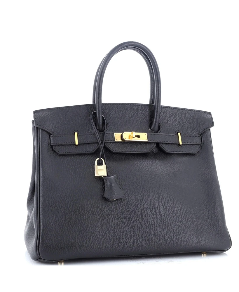 Pre-Owned Hermes Birkin 35 Handbag Black Ardennes with Gold Hardware