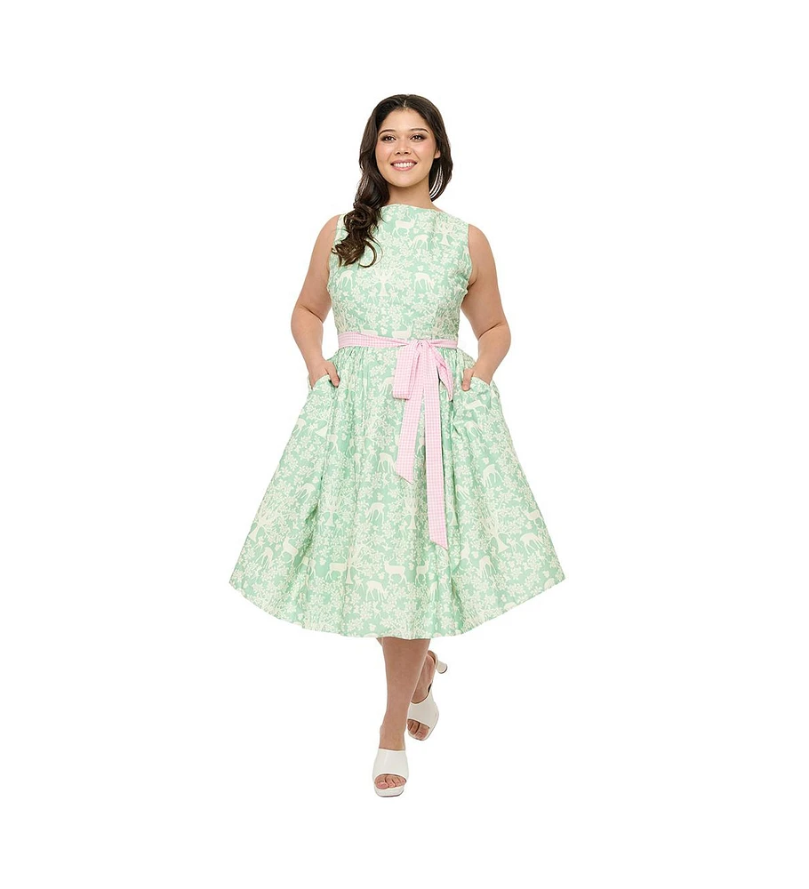 Unique Vintage Plus Sleeveless Belted Swing Dress
