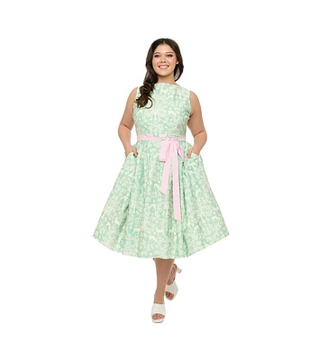 Unique Vintage Plus Sleeveless Belted Swing Dress