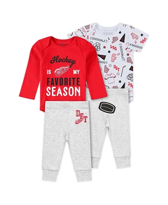 Wear by Erin Andrews Baby Boys and Girls 3-Piece Detroit Red Wings Turn Me Around Bodysuits and Pants