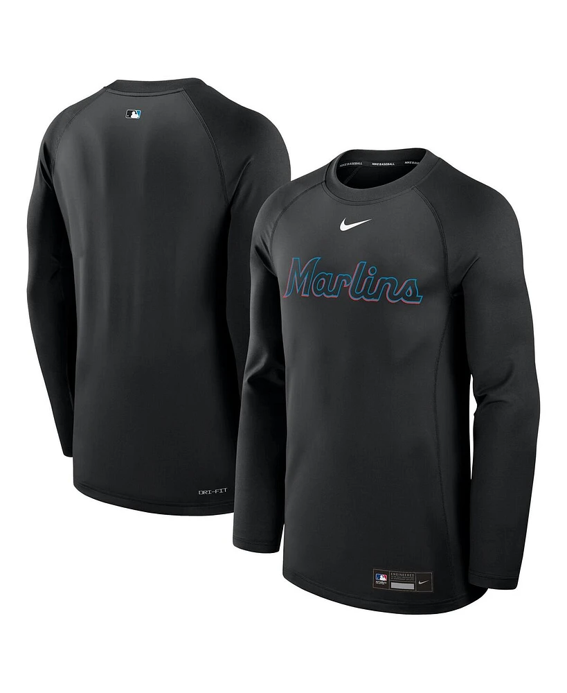 Nike Men's Black Miami Marlins Authentic Collection Game Time Raglan Performance Long Sleeve T-Shirt