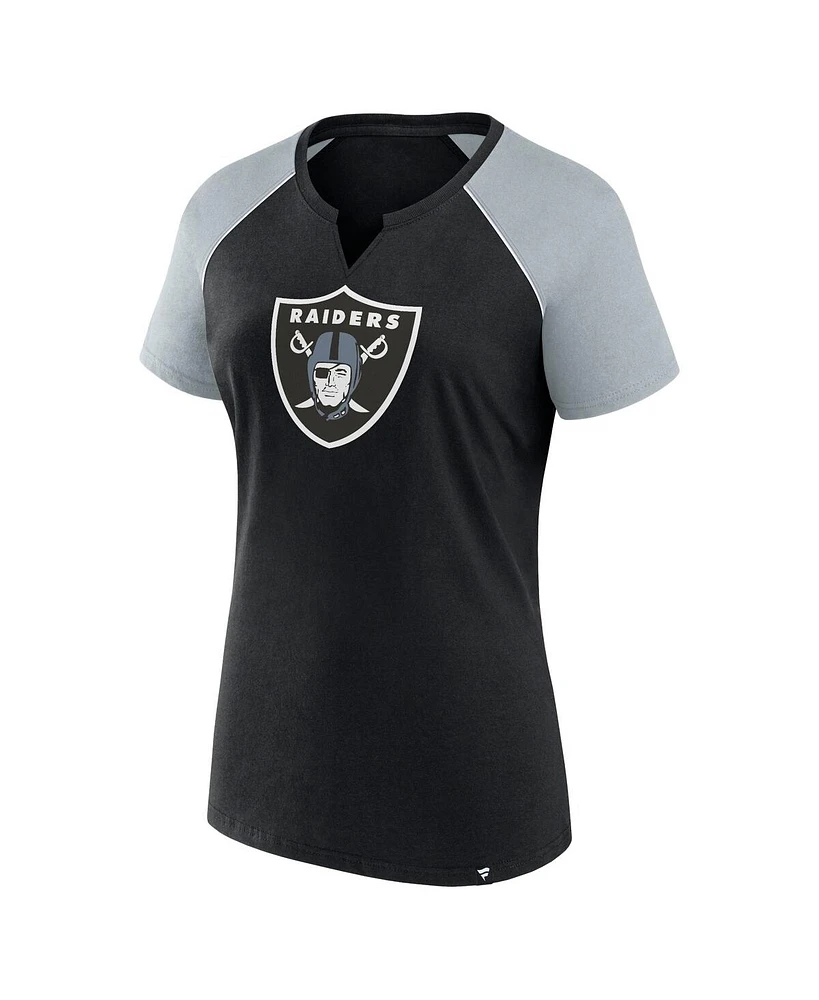 Fanatics Women's Black/Silver Las Vegas Raiders Glittered Primary Raglan T-Shirt