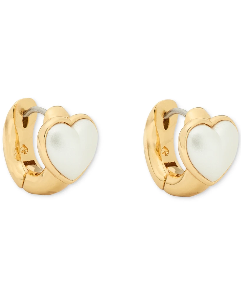 Kate Spade New York Gold-Tone Small Cubic Zirconia Heart Huggie Hoop Earrings, 0.51"