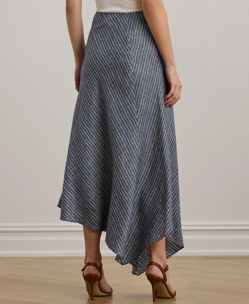 Lauren Ralph Women's Striped Linen A-Line Midi Skirt
