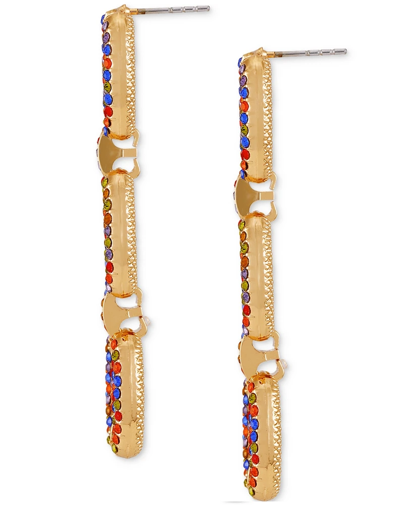 Guess Gold-Tone Rainbow Rhinestone Large Link Linear Drop Earrings