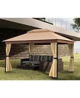 Mondawe 10 x 13 ft Soft Top Outdoor Patio Gazebo Tent Canopy with Included Curtains Ventilated Double Roof, Beige