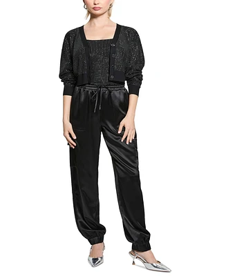 Guess Women's Khloe Rhinestone V-Neck Cardigan Sweater