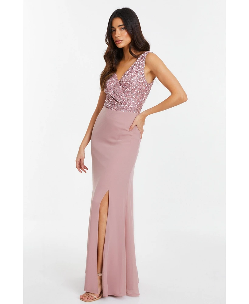 Quiz Women's Chiffon Embellished Wrap maxi Dress