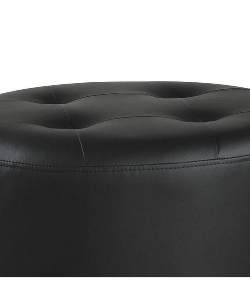 Tufted Round Swivel Ottoman in Leather for Living Room