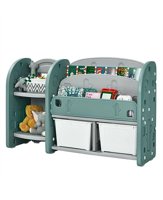 Kids Toy Storage Organizer with 2-Tier Bookshelf and Plastic Bins