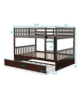 Full over Full Bunk Bed Platform Wood Bed with Ladder