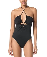 Michael Kors Women's Laced Keyhole Halter One-Piece Swimsuit