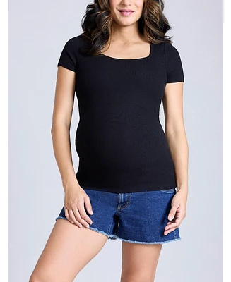 Motherhood Maternity Square Neck Rib Knit Short Sleeve Top