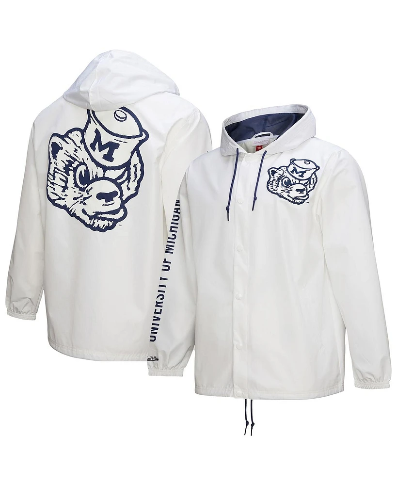 Mitchell & Ness Men's White Michigan Wolverines Coaches Full-Snap Hoodie Jacket