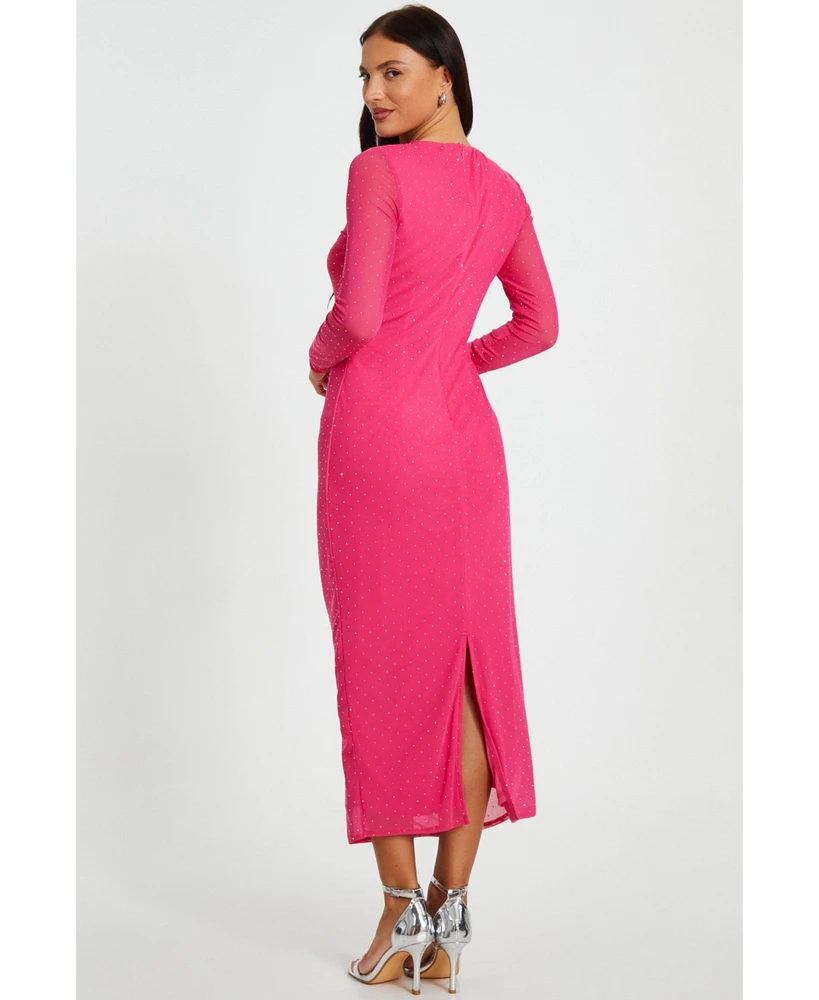 Quiz Women's Mesh Hotfix Maxi Dress