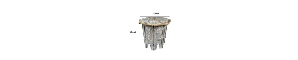 Farmhouse Side Table – Handcrafted Mango Wood with Carved Octagonal Top