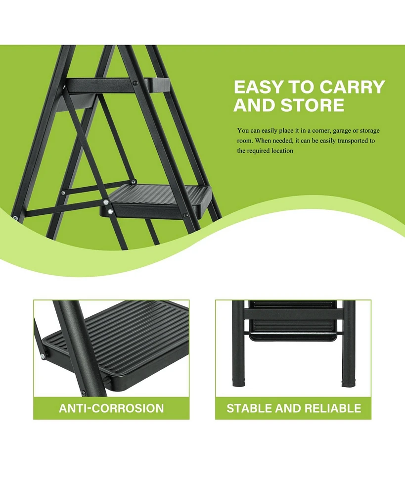 5 Step Ladder Steel Folding Step Stool Ladder with Tool Bag,330 lbs. Load Capacity