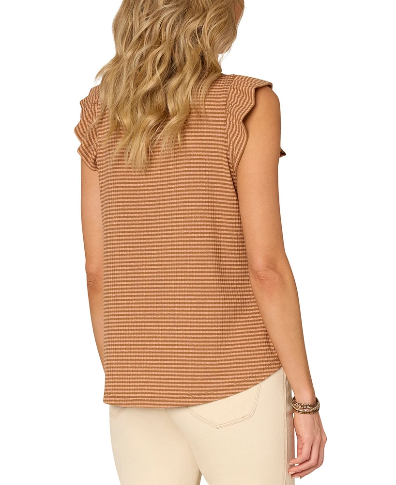 Democracy Women's Ruffled Cap-Sleeve Striped Knit Top