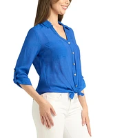 Bcx Juniors' Textured Roll-Sleeve Button-Front Top