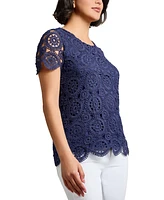 Jones New York Women's Lace Scalloped Short-Sleeve Top