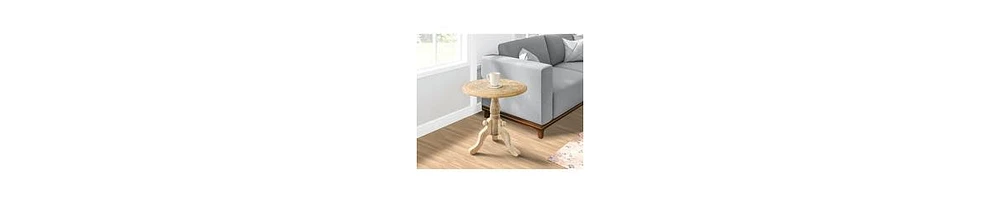Round Top Side Table – Mango Wood with Intricate Carved Design & Pedestal Base