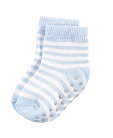 Touched by Nature Baby Boys Organic Cotton Socks with Non-Skid Gripper for Fall Resistance, Blue Black, 6-12 Months
