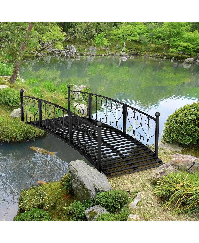 Outdoor Arch Garden Bridge with Side Rails for Elegant Landscaping and Garden Paths