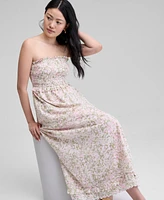 And Now This Women's Cotton Smocked Strapless Maxi Dress