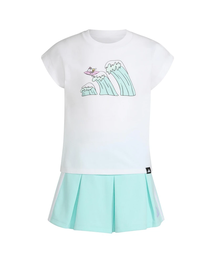 adidas Toddler and Little Girls 2-Piece Graphic Sleeveless Box T-Shirt French Terry Skort Set
