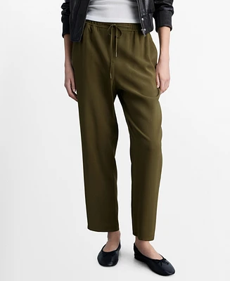 Mango Women's Elastic Waist Flowy Trouser Pants