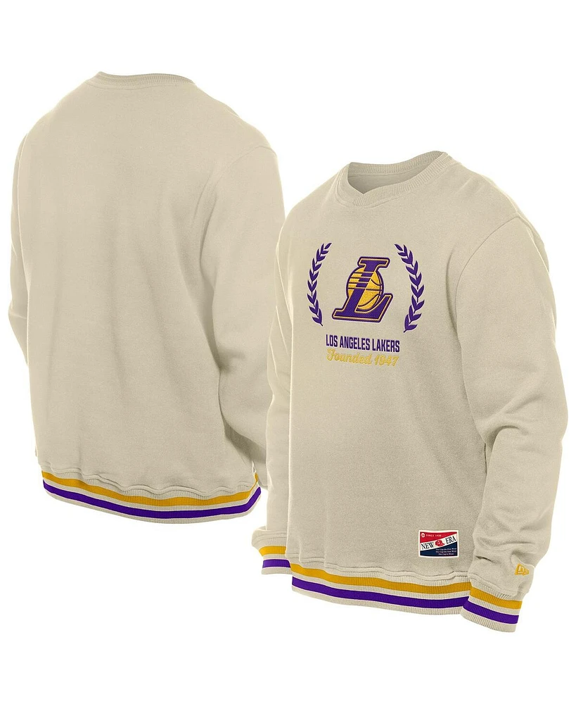 New Era Men's White Los Angeles Lakers Throwback Vintage Pullover Sweatshirt
