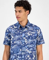 Sun + Stone Men's Marley Short Sleeve Abstract Print Linen Blend Button-Front Shirt, Exclusively at Macy's