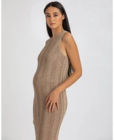 Pietro Brunelli Maternity Maternity Sleeveless Crochet Knit Fitted Maxi Hibiscus Dress